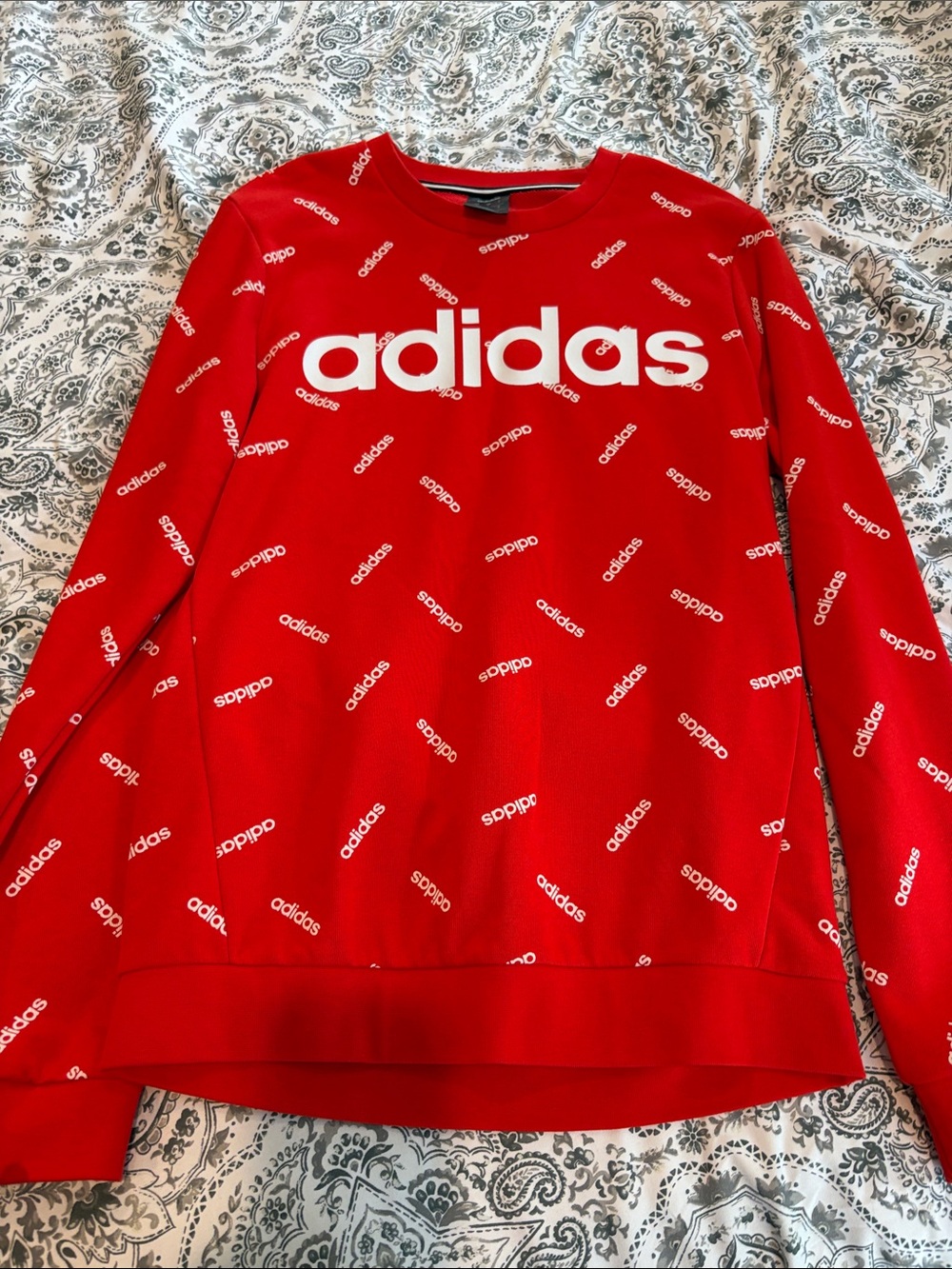 adidas Red Crewneck Sweatshirt with White Logos